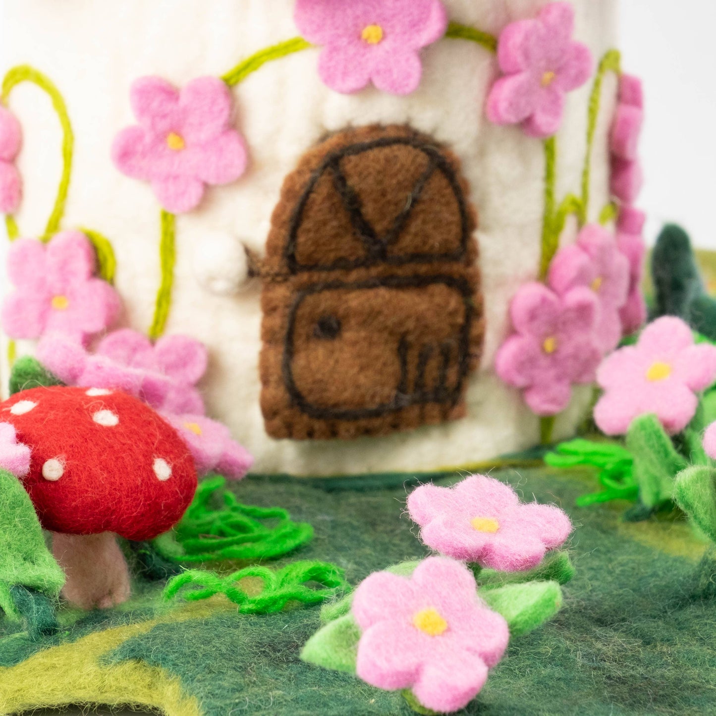 Felt Pink Fairy Cottage Playset For Finger Puppets by The Winding Road