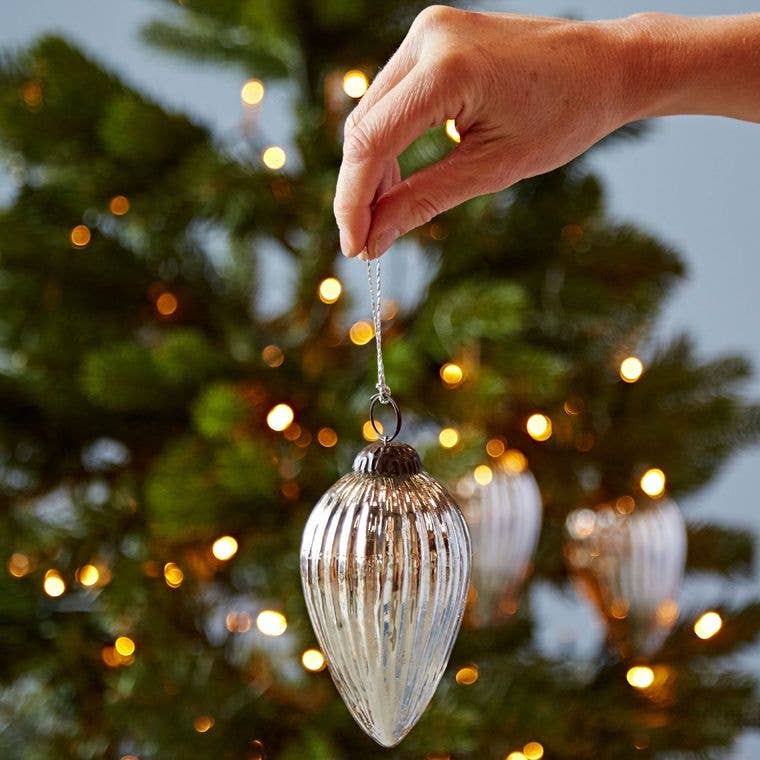 Antique Effect Glass Teardrop Christmas Baubles by Paper High UK