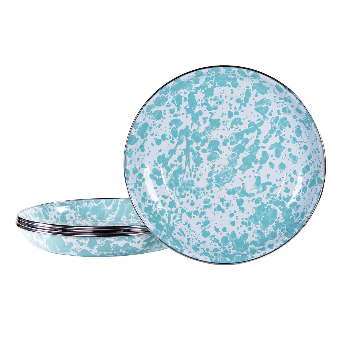 Set of 4 - Sea Glass Splatter Pasta Plates Golden Rabbit Enamelware by Crow Canyon Home - Maine Yarn & Fiber Supply
