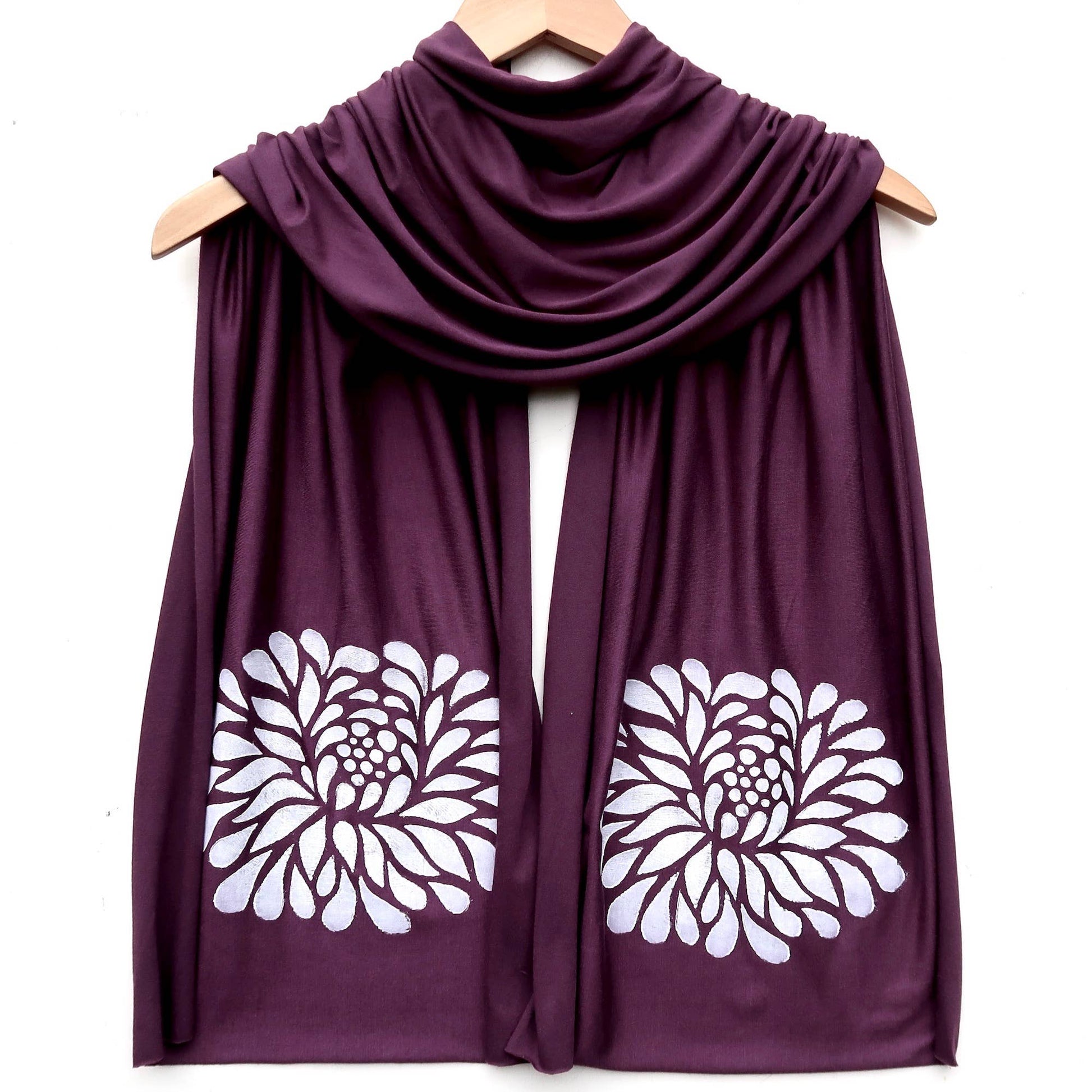 Chrysanthemum Scarf (white ink) by Windsparrow Studio - Maine Yarn & Fiber Supply