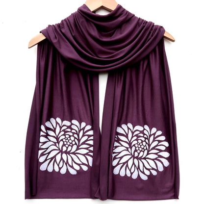 Chrysanthemum Scarf (white ink) by Windsparrow Studio - Maine Yarn & Fiber Supply