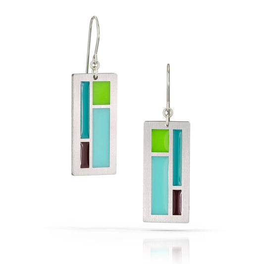 Color block earrings in Blues/Green/Brown by Spark Metal Studio