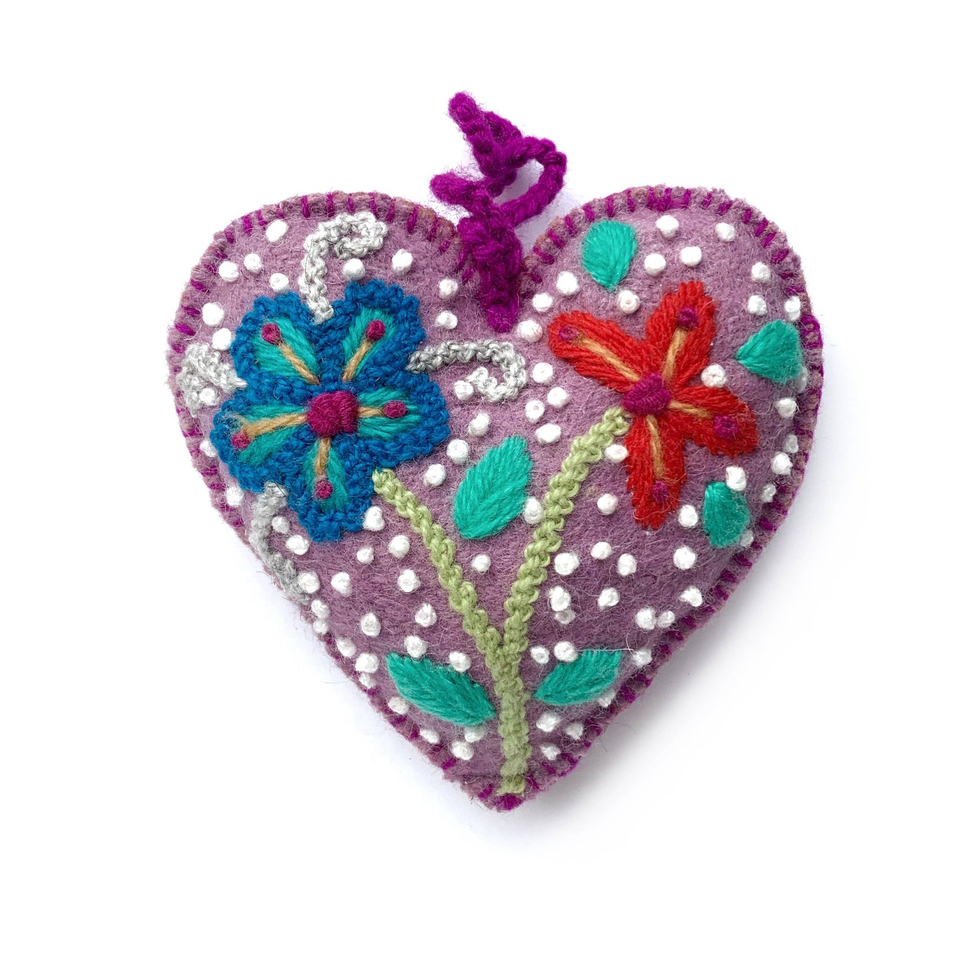 Set of 6 Handmade Ceramic Heart Ornaments in Colorful Tones, 'Flora and  Fauna Heart