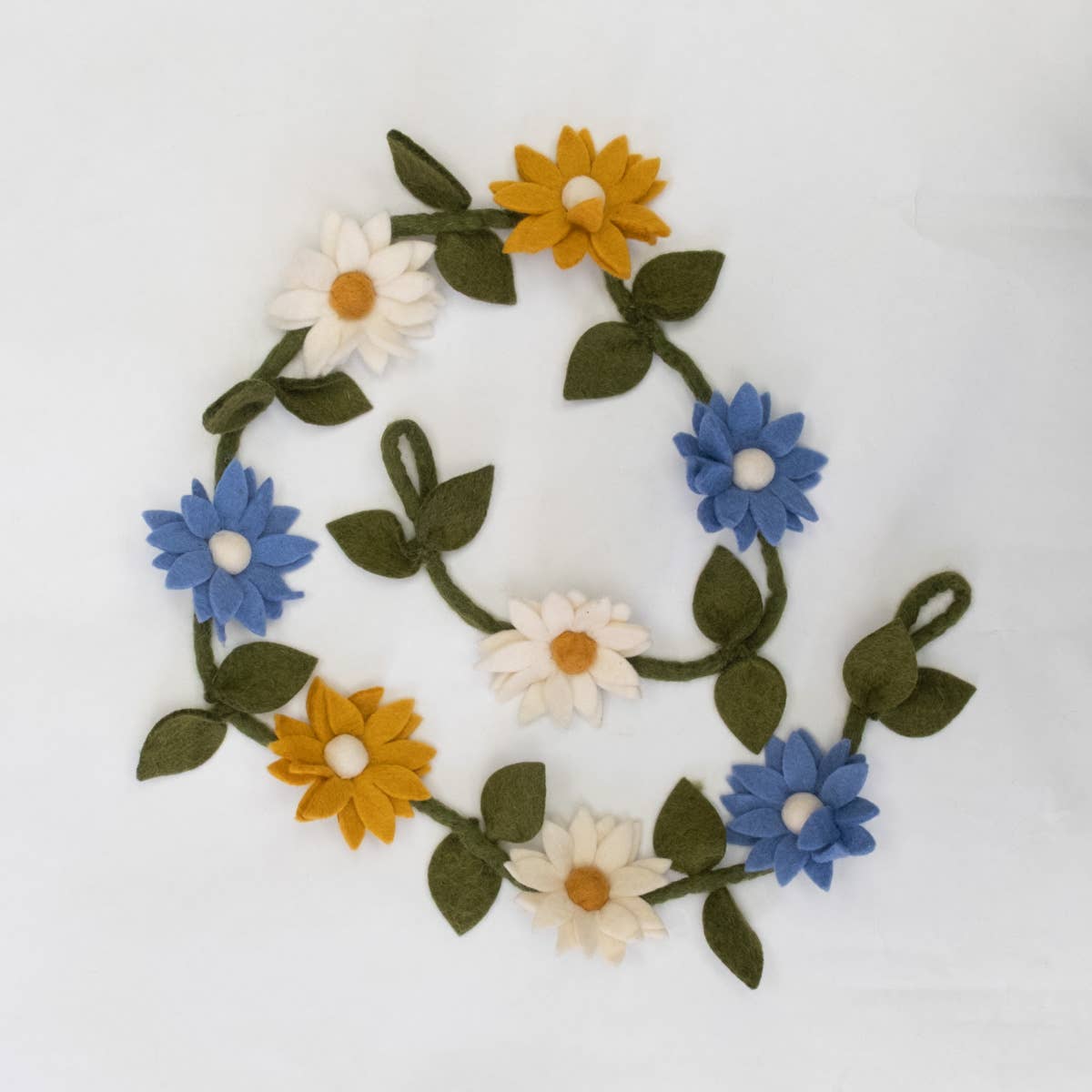 Blue, White and Yellow Felt Flowers Garland by The Winding Road - Maine Yarn & Fiber Supply