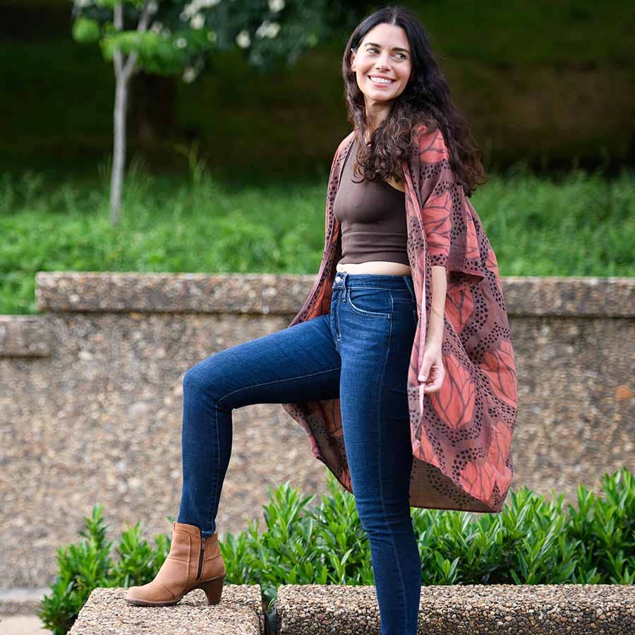 Mia Purple Leaf Print Lounge Kimono/Robe Beach Coverup by Ichcha - Maine Yarn & Fiber Supply