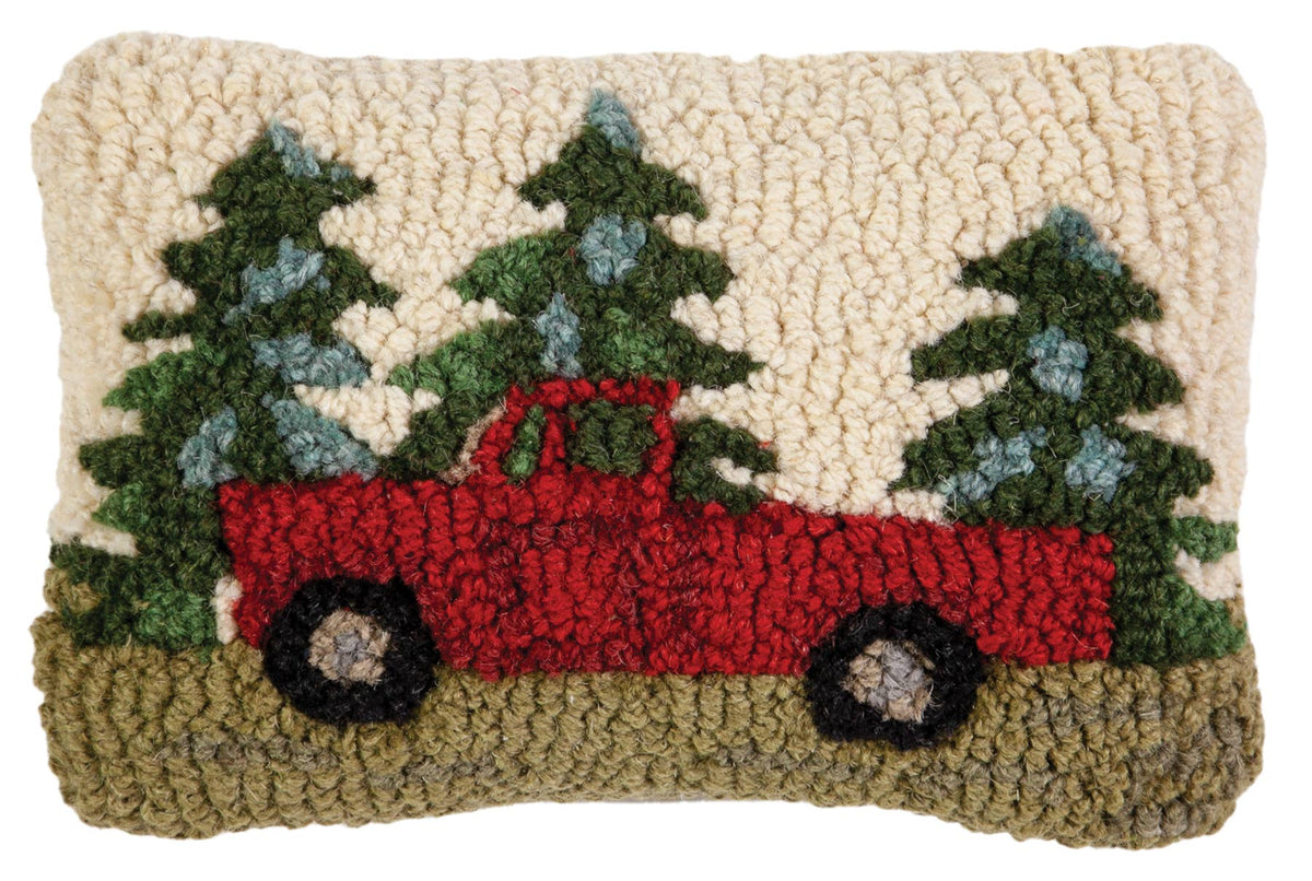 Back Roads Pick-Up Truck - 8" x 12" Hand Hooked 100% Wool Pillow from Chandler 4 Corners - Maine Yarn & Fiber Supply