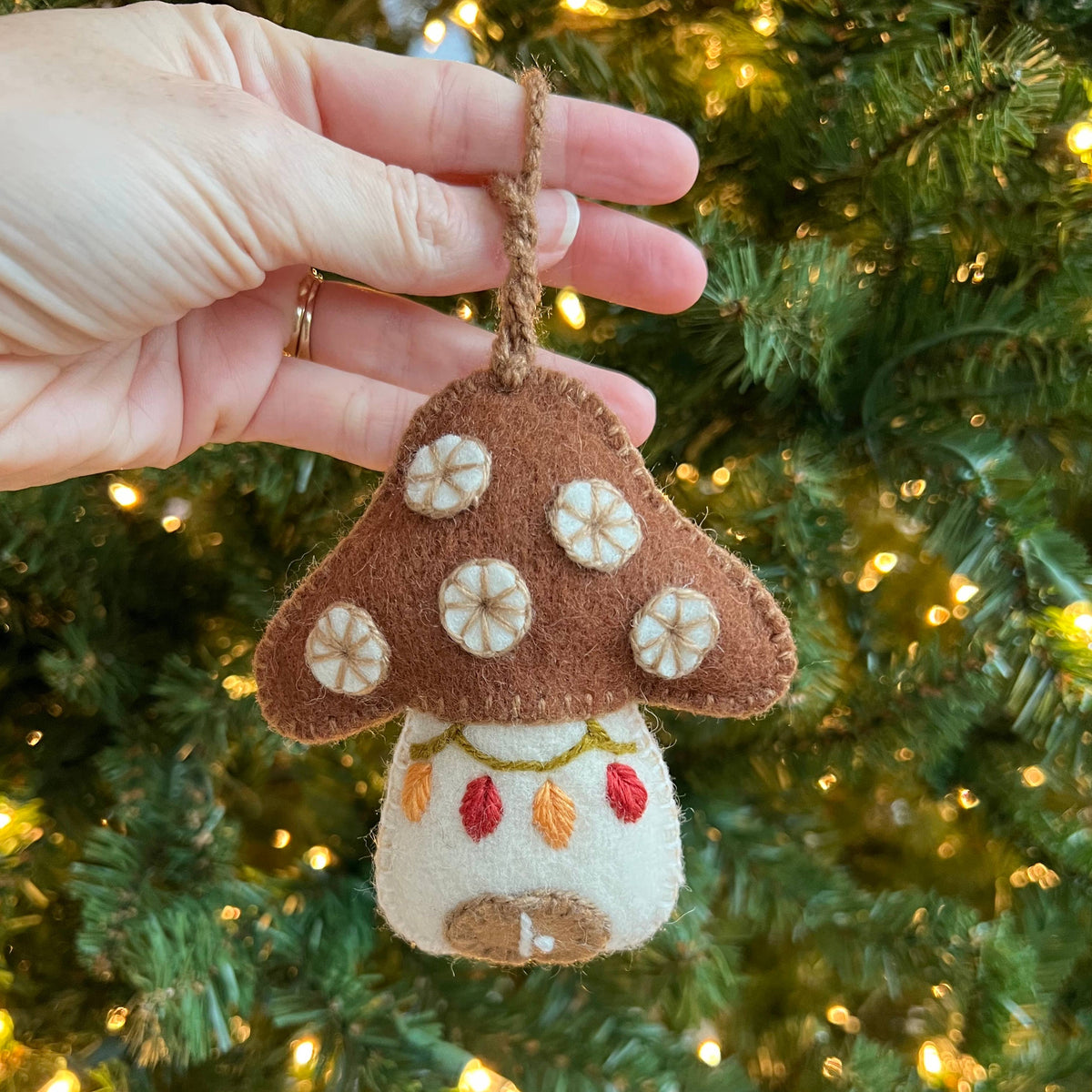 Mushroom House Embroidered Felt Wool Ornament by Ornaments 4 Orphans