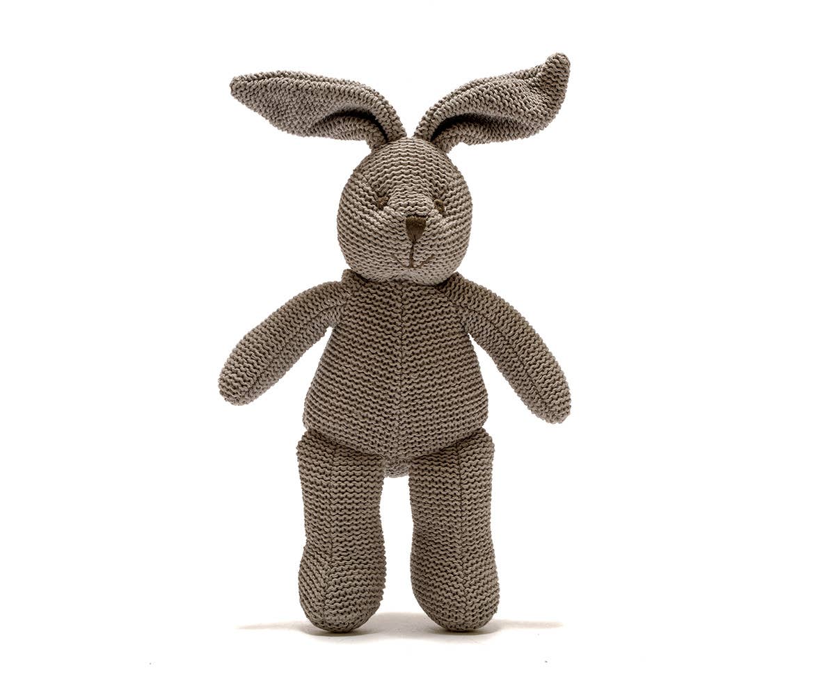 Knitted Organic Cotton Grey Bunny Baby Rattle by Best Years