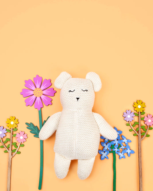 Organic Cotton Knitted White Teddy Bear Toy by Best Years