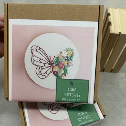 Floral Butterfly DIY Embroidery Kit by The HNB House - Maine Yarn & Fiber Supply