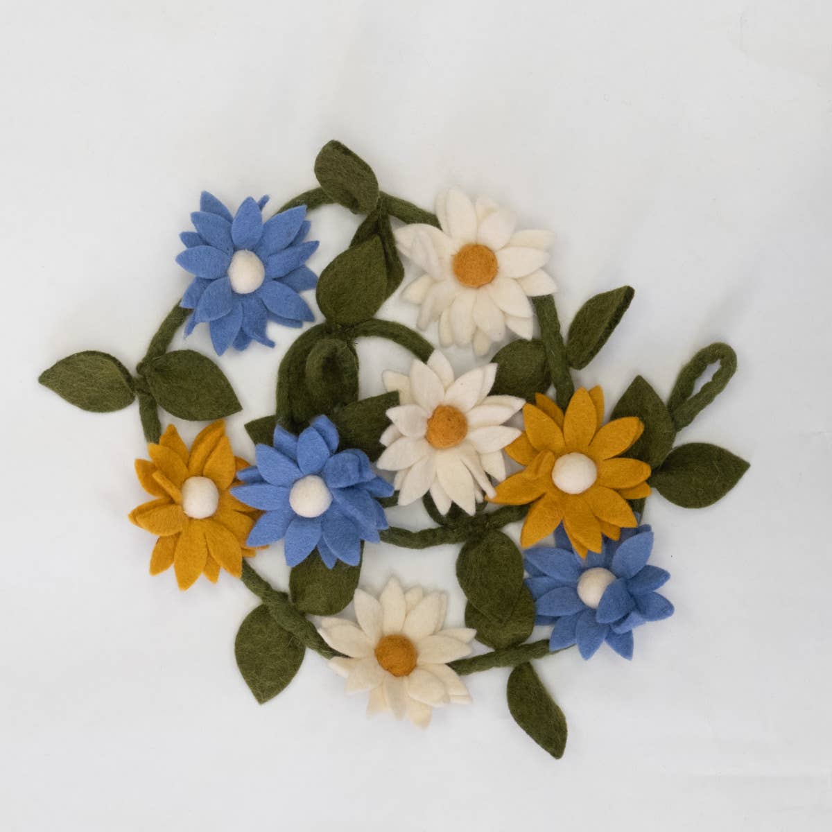 Blue, White and Yellow Felt Flowers Garland by The Winding Road - Maine Yarn & Fiber Supply