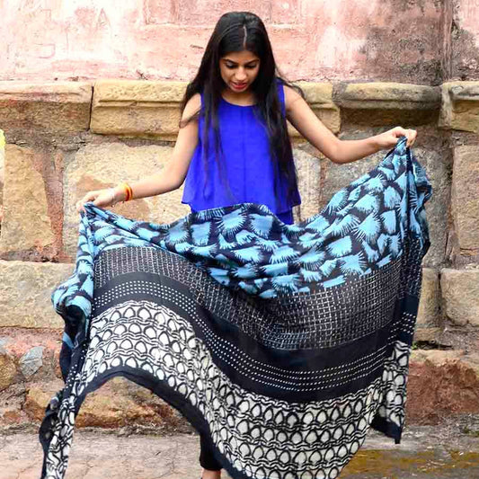 Hari Handmade Block Print Large Scarf by Ichcha