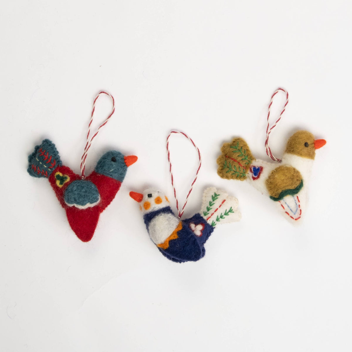 Embroidered Felt Bird Ornaments from The Winding Road