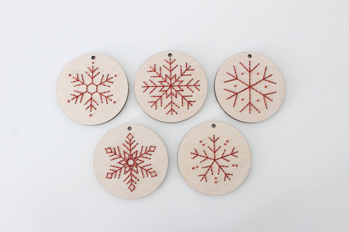 Set of 5 Christmas Snowflake Ornaments DIY Wood Embroidery by The HNB House