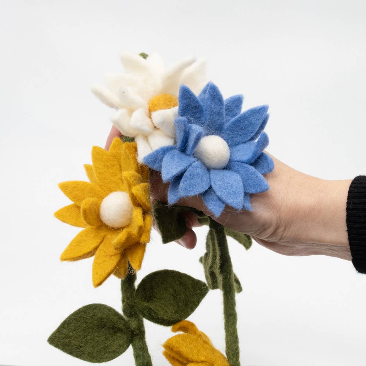 Blue, White and Yellow Felt Flowers Garland by The Winding Road - Maine Yarn & Fiber Supply