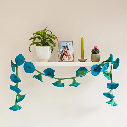 Handcrafted Felt Flower Garland in Blue/Turquoise  from Paper High