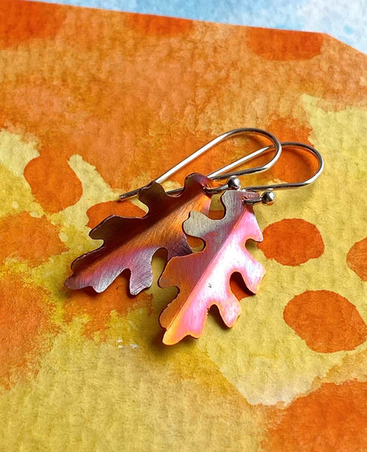Fall Leaves Copper and Sterling Silver Earrings by Sprig & Sparrow Jewelry
