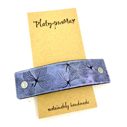 Blue Hydrangea Flowers Embossed Leather Hair Barrette by PlatypusMax