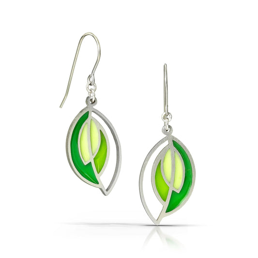 Open leaf Earrings in Lime by Spark Metal Studio