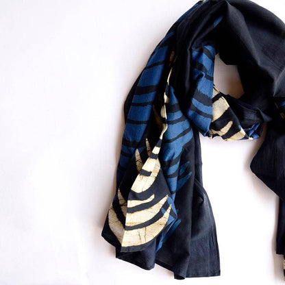 Crescent Blue Moon Block Print Scarf by Ichcha - Maine Yarn & Fiber Supply