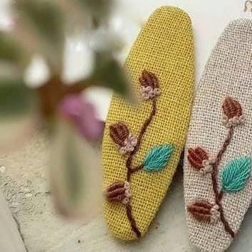 Nut Branch Yellow Embroidered Hair Barrette from Quince Fables