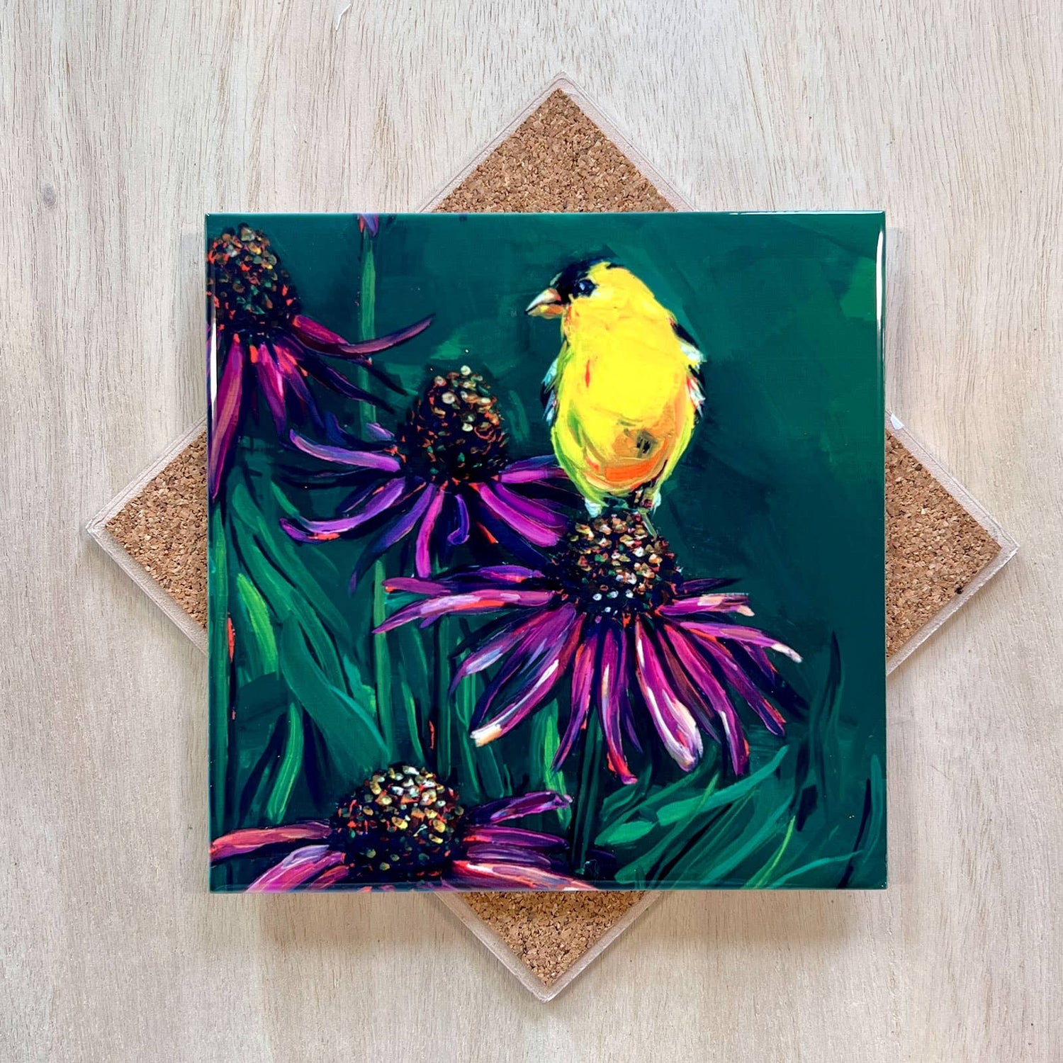 Coneflower Goldfinch Trivet by Art by Alyssa - Maine Yarn & Fiber Supply