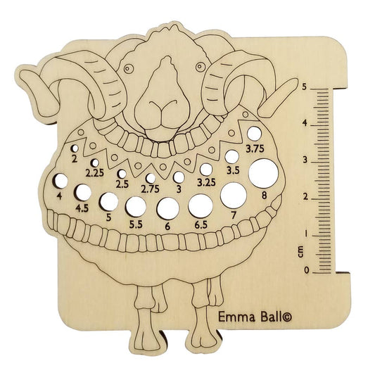 Sheep in Sweaters Wooden Needle Gauge (Metric) from Emma Ball Ltd