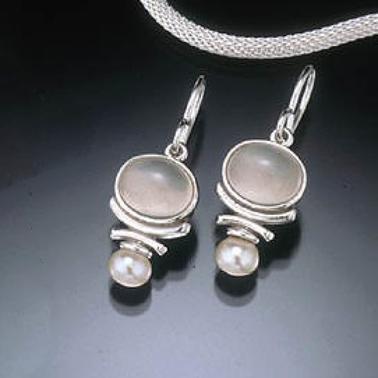 Rainbow Moonstone and Pearl with Sterling Silver Earrings by Sonoma Art Works