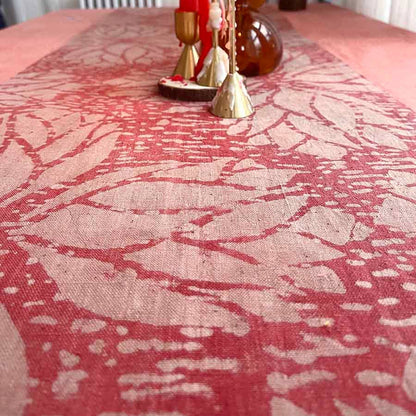 Rosette Pink Block Print Cotton Linens Table Runner by Ichcha