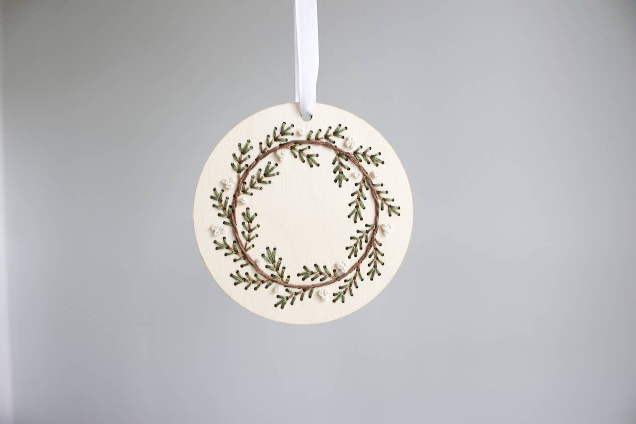 DIY Pine Wreath Wood Ornament Embroidery Kit by The HNB House