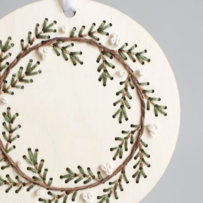 DIY Pine Wreath Wood Ornament Embroidery Kit by The HNB House