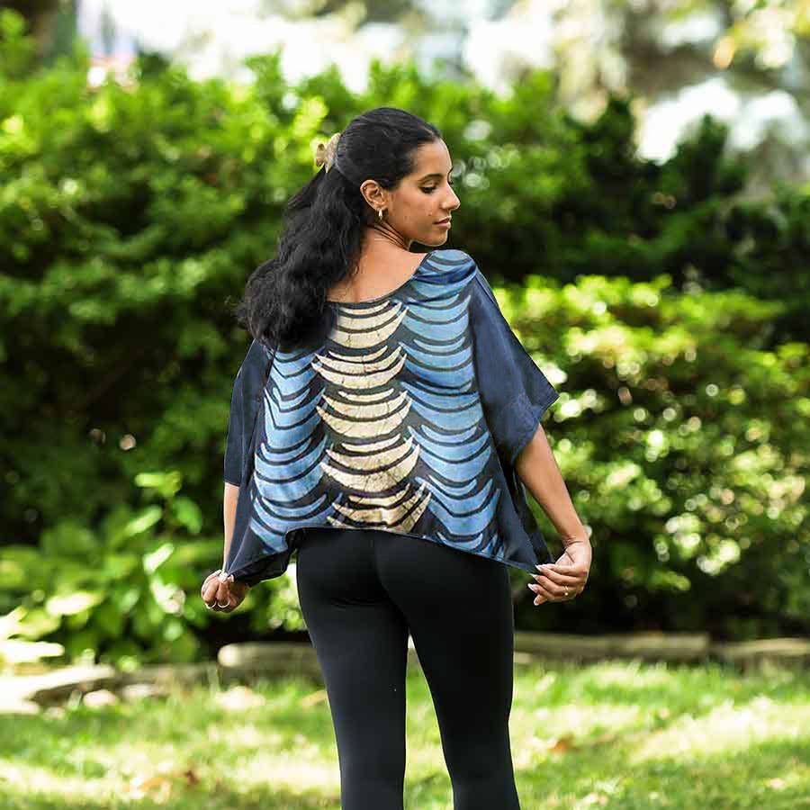 Crescent Block Printed Cotton Silk Croptop by Ichcha - Maine Yarn & Fiber Supply
