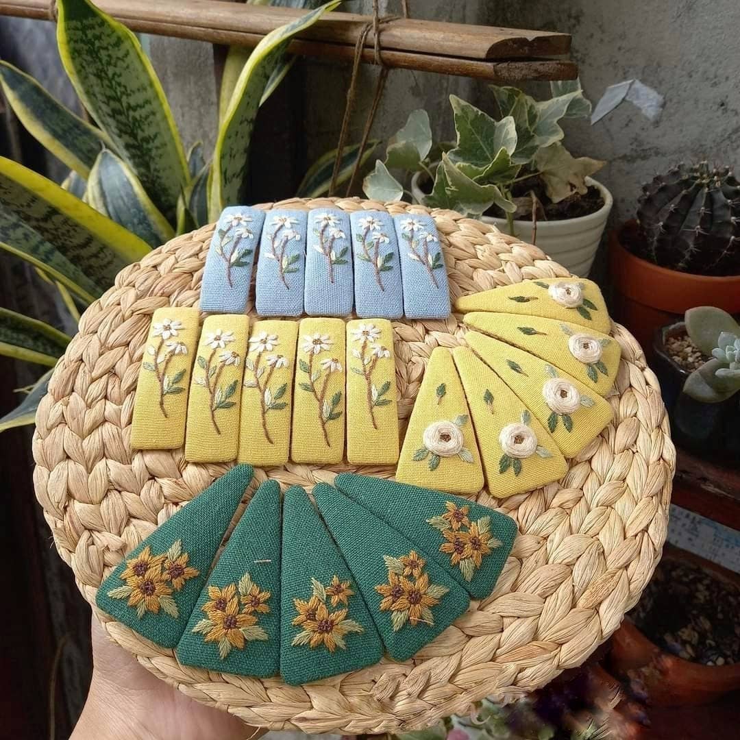 Sunflower Bouquet Embroidered Hair Barrette from Quince Fables