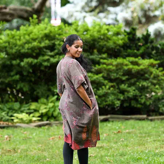Paris Pink Floral Lounge Kimono/Robe Beach Coverup by Ichcha - Maine Yarn & Fiber Supply
