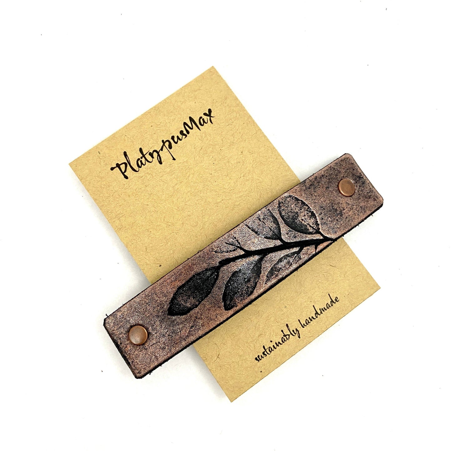 Rustic Copper Leaves / Branch Leather Hair Barrette by PlatypusMax