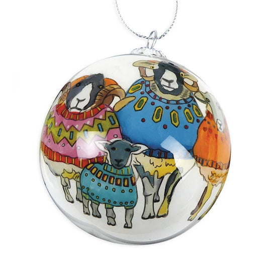 Sheep In Sweaters Hand-Painted Glass Bauble Ornament from Emma Ball Ltd