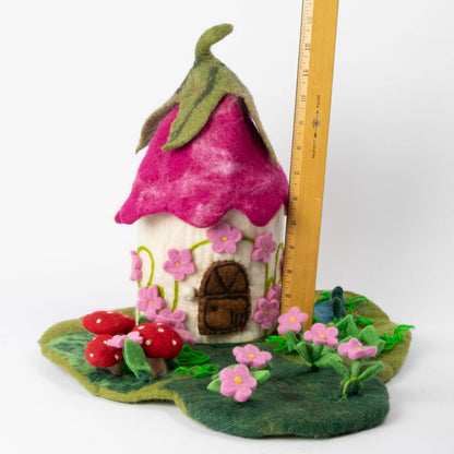 Felt Pink Fairy Cottage Playset For Finger Puppets by The Winding Road