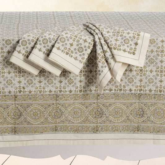 LILY Hand Block Printed Cotton Tablecloth from Sustainable Threads