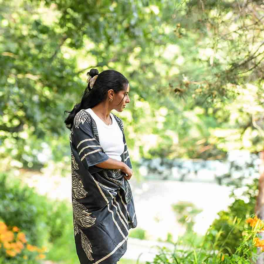Jungle Black Lounge Kimono/Robe Beach Coverup by Ichcha - Maine Yarn & Fiber Supply