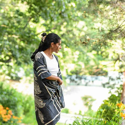 Jungle Black Lounge Kimono/Robe Beach Coverup by Ichcha - Maine Yarn & Fiber Supply