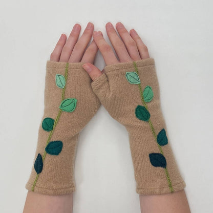 Leaves on Orange - Fingerless Cashmere Gloves from Sardine Clothing Co.
