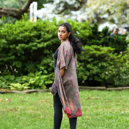 Paris Pink Floral Lounge Kimono/Robe Beach Coverup by Ichcha - Maine Yarn & Fiber Supply
