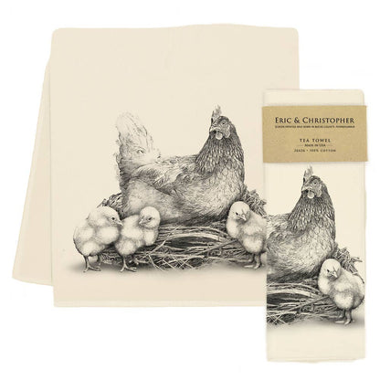 Hen with Chicks Spring Tea Towel from Eric and Christopher - Maine Yarn & Fiber Supply