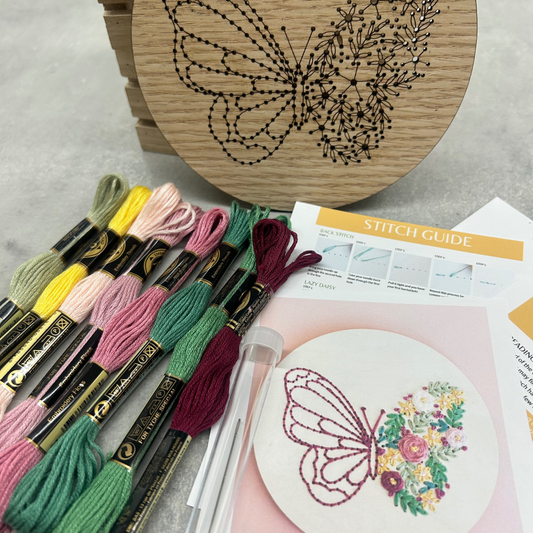 Floral Butterfly DIY Embroidery Kit by The HNB House - Maine Yarn & Fiber Supply