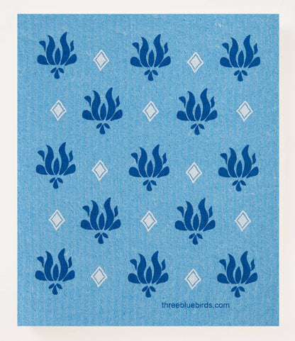 Blue Vibrant Lotus - Swedish Dishcloths by Three Blue Birds