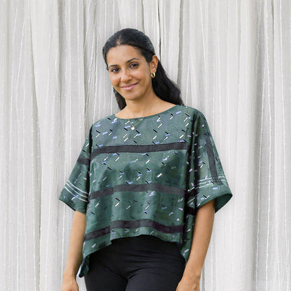 Confetti Block Printed Cotton Silk Croptop by Ichcha - Maine Yarn & Fiber Supply