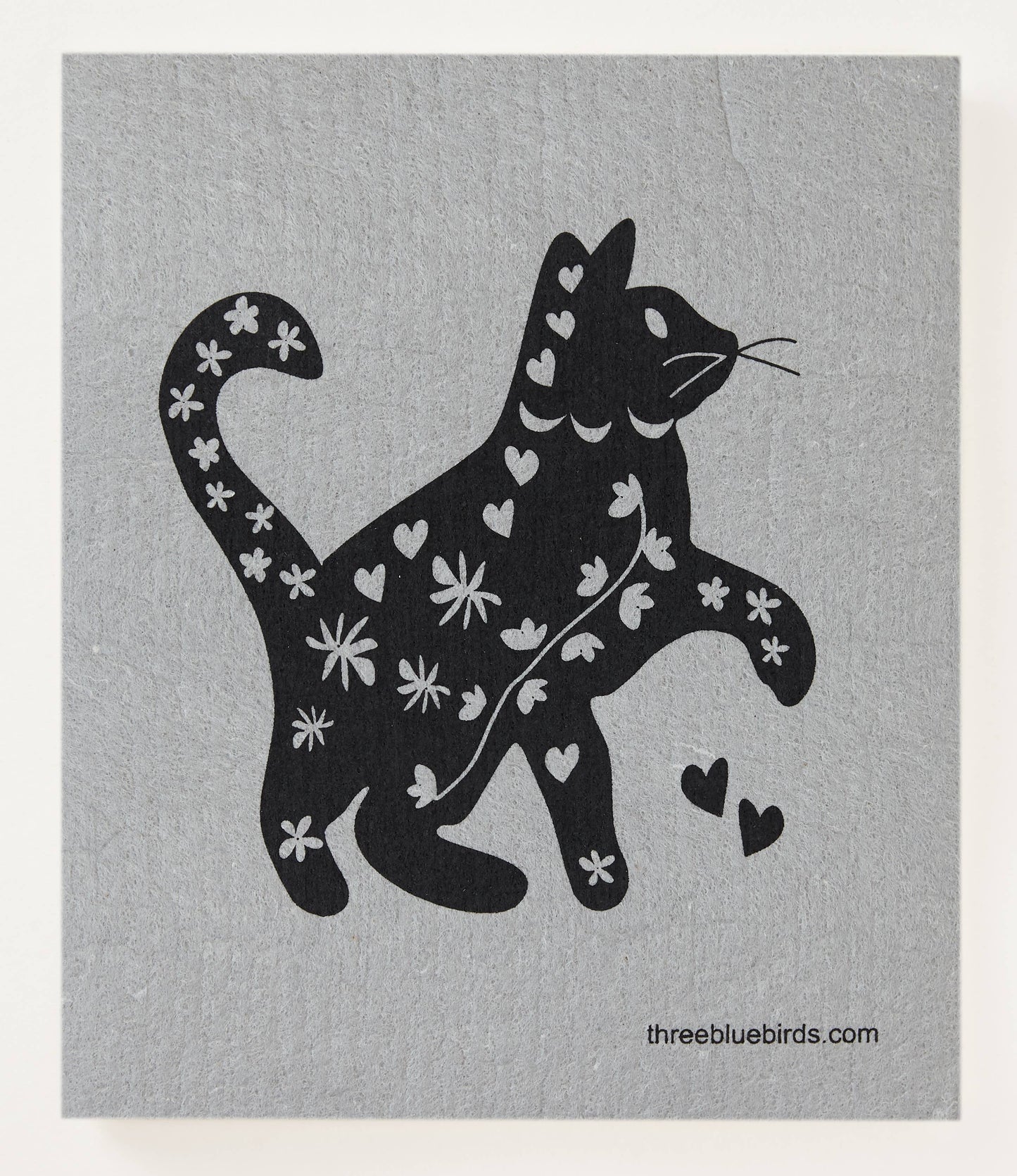 Cool Cat on Grey - Swedish Dishcloths by Three Blue Birds