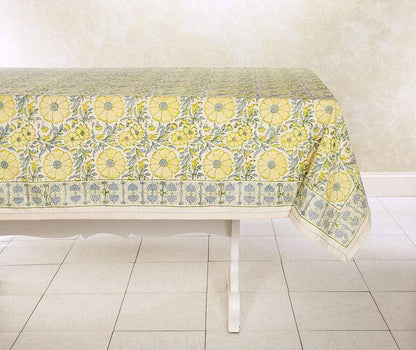 BLOOM WHEAT Hand Block Printed Cotton Tablecloth from Sustainable Threads