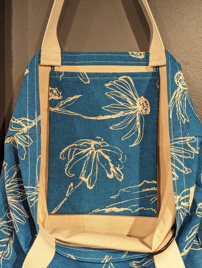Beautiful Rudbeckia Large Tote in Lagoon Blue from Eric and Christopher - Maine Yarn & Fiber Supply