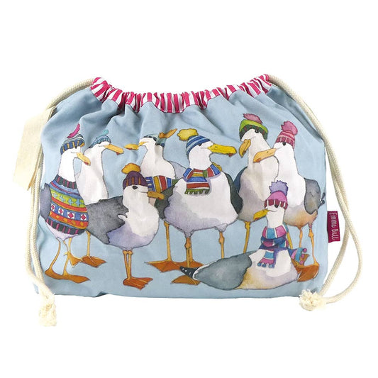 Seagulls in Beanies Drawstring Bag from Emma Ball Ltd